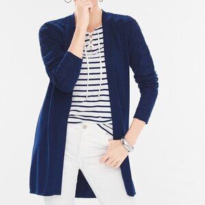 Chico’s Navy Blue Lace Detail long cardigan duster with lace trim medium